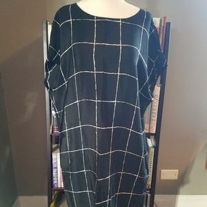 Vince Black Silk Windowpane Dress with Pockets